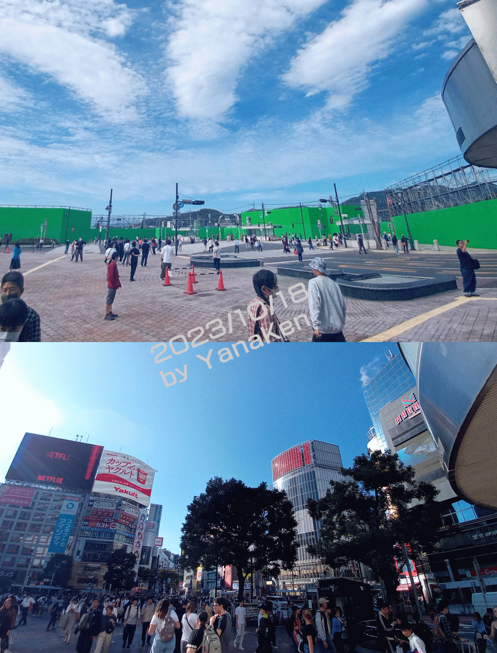 足利スクランブルシティと渋谷スクランブル交差点(2)交番前から道玄坂方向の眺め