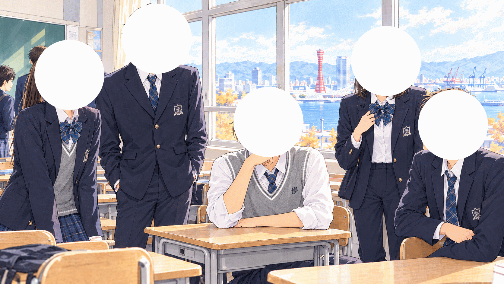 神戸の市立中学生のイメージ画像(AIで作成)